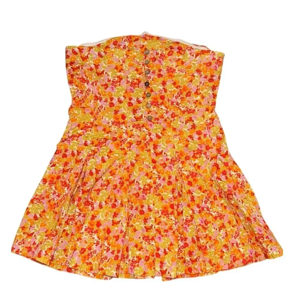New Free People Made Me Smile Floral Mini Dress $128 X-LARGE Orange STRAPLESS